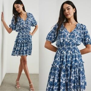 RAILS Fiorella Mini Dress in Chambray Floral Size Small Ruffles Flirty Summer